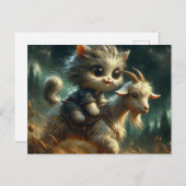 ヤギに乗って愛らしい灰色の子猫 ポストカード (正面/裏面)
