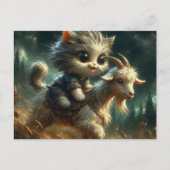 ヤギに乗って愛らしい灰色の子猫 ポストカード (正面)