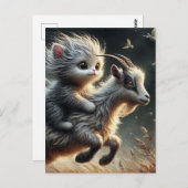 ヤギに乗って愛らしい猫 ポストカード (正面/裏面)