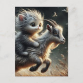 ヤギに乗って愛らしい猫 ポストカード (正面)