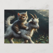 ヤギに乗って愛らしい猫 ポストカード (正面)