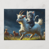 ヤギに乗って愛らしい猫 ポストカード (正面)