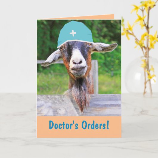 ヤギのエリ博士は元気になる カード (黄色い花)