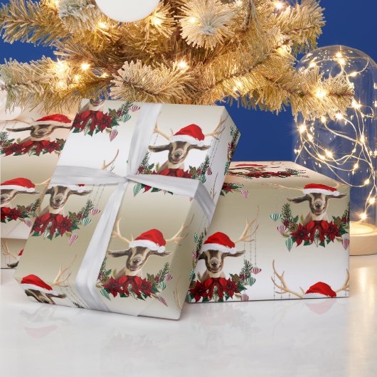 ヤギのクリスマスキュートToggenburgベビーヤギ〔雄ジカの〕枝角 ラッピングペーパー (クリスマス)