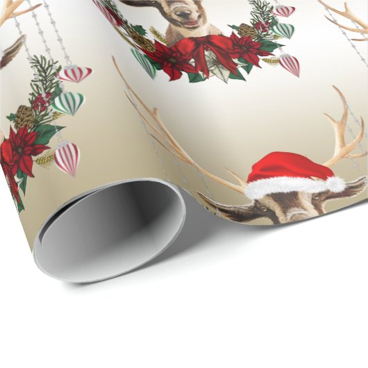 ヤギのクリスマスキュートToggenburgベビーヤギ〔雄ジカの〕枝角 ラッピングペーパー (ロールコーナー)