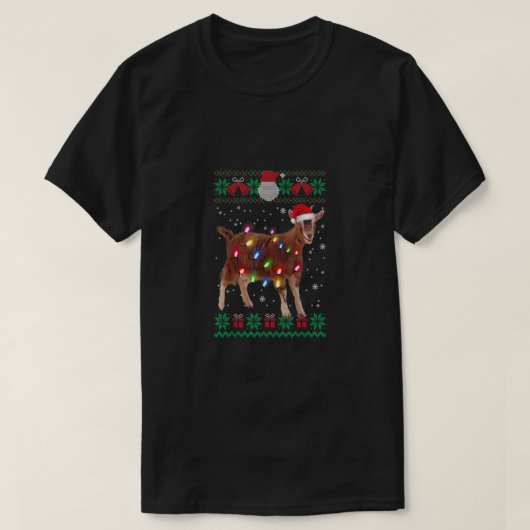 ヤギのクリスマスセーターヤギのクリスマスツリー灯 Tシャツ (デザイン正面)