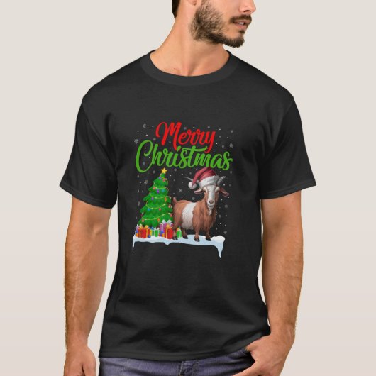 ヤギのクリスマスツリーおもしろいライトクリスマスヤギ愛好家T Tシャツ (正面)