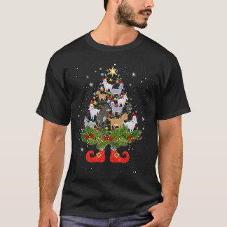 ヤギのクリスマスツリーライトキュートなサンタハット愛好家 Tシャツ