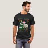 ヤギのクリスマスツリーライトサンタヤギの醜いセーター Tシャツ (正面フル)