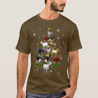 ヤギのクリスマスツリー雪ヤギおもしろいクリスマスギフト Tシャツ