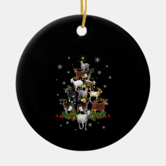 ヤギのクリスマスツリー 雪のヤギ クリスマス セラミックオーナメント (正面)