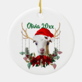 ヤギのクリスマスビューティフルラマンチャキッドin〔雄ジカの〕枝角 セラミックオーナメント (裏面)