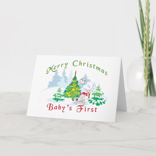 ヤギのクリスマスベビー初めてのクリスマス シーズンカード (正面)