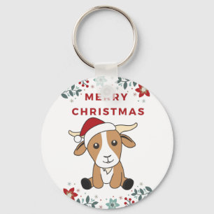 ヤギのクリスマスヤギ冬の動物キーチェーン キーホルダー
