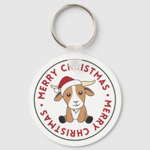 ヤギのクリスマスヤギ冬の動物キーチェーン キーホルダー