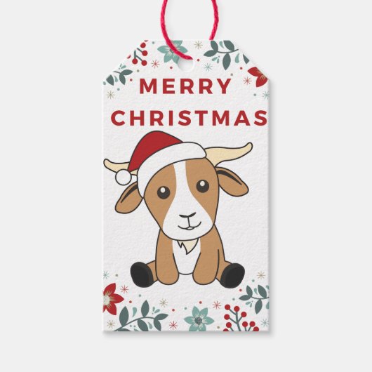 ヤギのクリスマスヤギ冬の動物ギフトラベル ギフトタグ (正面)