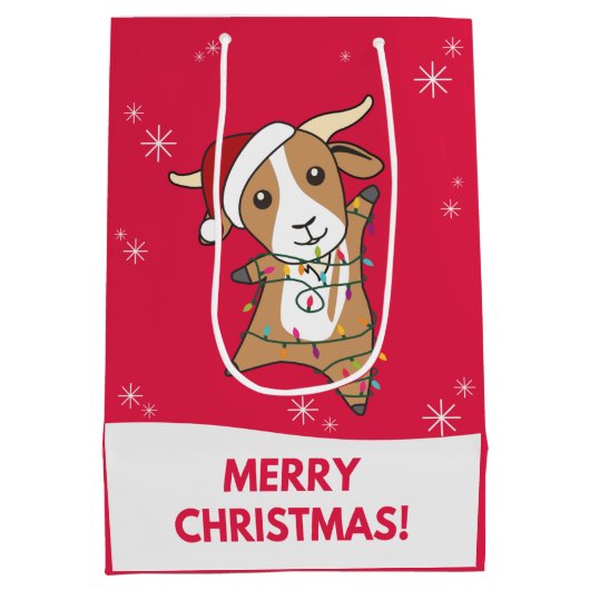 ヤギのクリスマスヤギ冬の動物ミディアムギフトバ ミディアムペーパーバッグ (裏面)