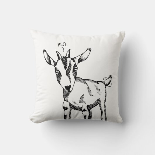 ヤギのスケッチことわざ「Hej!」 クッション (正面)