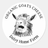 ヤギのチーズに名前を付ける黒と白 ラウンドシール (正面)