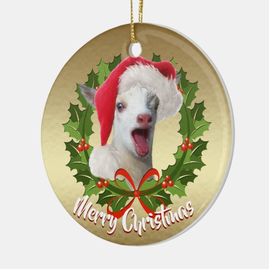 ヤギのナイジェリアの矮小子サンタハットクリスマス セラミックオーナメント (左)