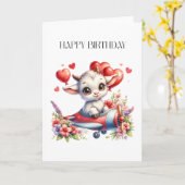 ヤギのパイロット 誕生日 カード (黄色い花)