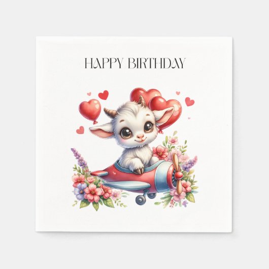 ヤギのパイロット 誕生日 スタンダードカクテルナプキン (正面)