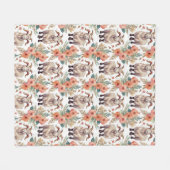 ヤギのヴィンテージパターン フリースブランケット (正面(横))