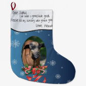 ヤギの写真を追加してSantaと名前を付親愛ける ラージクリスマスストッキング (正面)