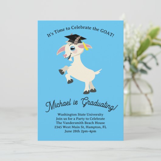 ヤギの卒業式パーティーかわいい 招待状 (スタンド正面)