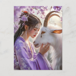 ヤギの女の子中国の〔占星術の〕十二宮図アート ポストカード