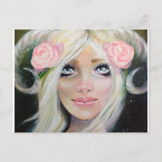 ヤギの女の子~ヤギの角を持つブロンドの女の子 ポストカード (正面)