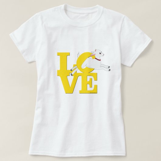 ヤギの恋人 | イエローヤギL O V E – ホワイトヤギ Tシャツ (デザイン正面)