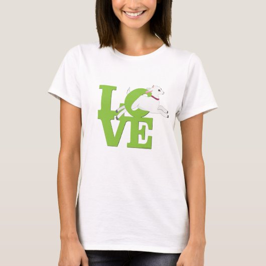 ヤギの恋人 |ライムグリーンヤギL O V E – ホワイトヤギ Tシャツ (正面)