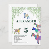 ヤギの水彩紅葉バースデーパーティー インビテーションポストカード (正面/裏面)