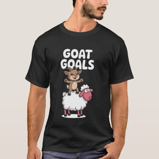 ヤギの目標 楽しいヤギと羊のキャラクター 農場のアニメーション Tシャツ (正面)