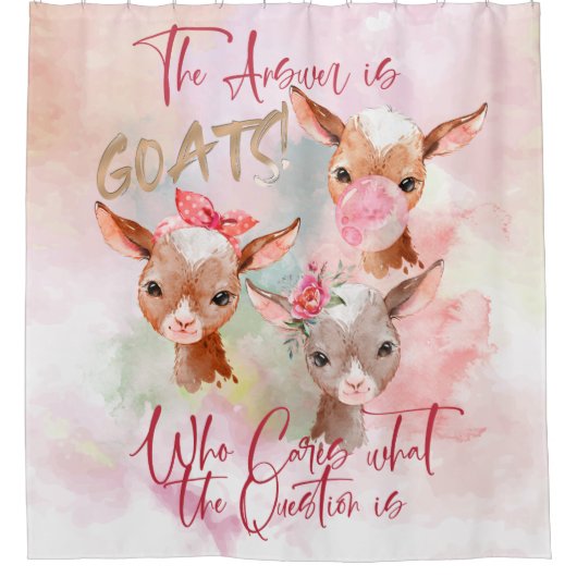 ヤギの芸術 答えはヤギの水彩子供たち シャワーカーテン (正面)