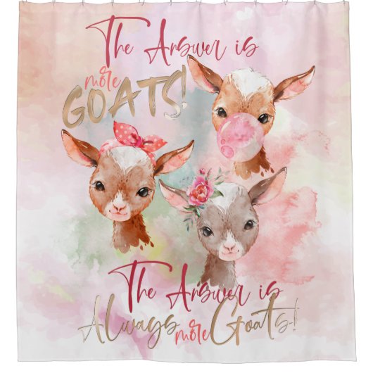 ヤギの芸術 答えはMOREヤギの水の色キッド シャワーカーテン (正面)