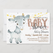 ヤギの赤ちゃんのお祝い招待状（男の子、農場テーマ） 招待状 (正面)