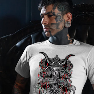 ヤギの頭蓋骨悪魔デザイン Tシャツ