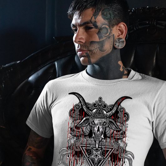 ヤギの頭蓋骨悪魔デザイン Tシャツ