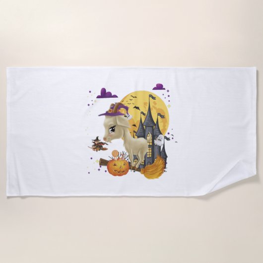 ヤギの魔女ブロムカボチャのハロウィーンの衣装 ビーチタオル (正面)