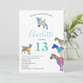 ヤギをテーマにした動物愛好家誕生日パーティー 招待状 (スタンド正面)