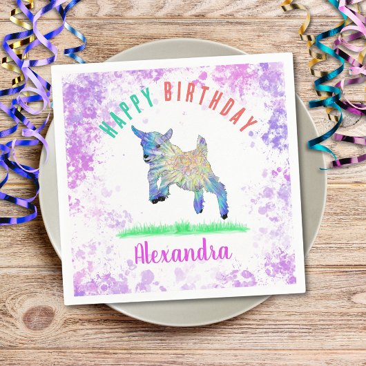 ヤギをテーマにした誕生日パカラフルーティファーム動物 スタンダードカクテルナプキン