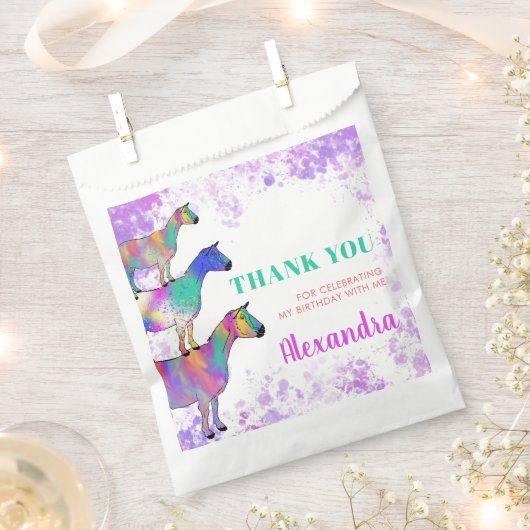 ヤギをテーマにした誕生日パーティーありがとう フェイバーバッグ (クリップ留めされた状態)