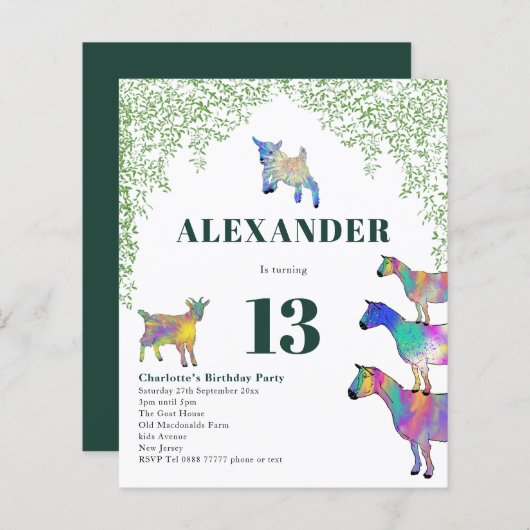 ヤギをテーマにした誕生日パーティーグリーン (正面/裏面)
