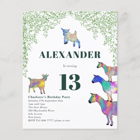 ヤギをテーマにした誕生日パーティーグリーン (正面)