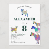 ヤギをテーマにした誕生日パーティーグリーン インビテーションポストカード (正面)