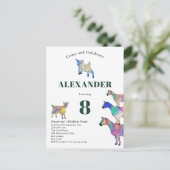 ヤギをテーマにした誕生日パーティーグリーン インビテーションポストカード (スタンド正面)