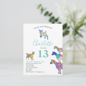 ヤギをテーマにした13th誕生日パーティー インビテーションポストカード (スタンド正面)