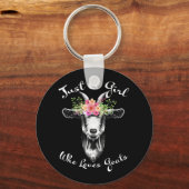 ヤギを愛する女の子農家女ヤギ キーホルダー (正面)